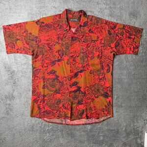 Vintage Generra Collection Floral Rayon Shirt Mens Medium Red Abstract 90s